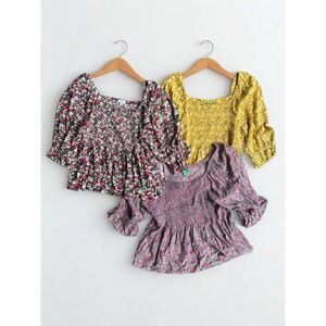 Set Of 3 DIP Smocked Prairie Milkmaid Fairy Peasant Cottagecore Tops Size XL